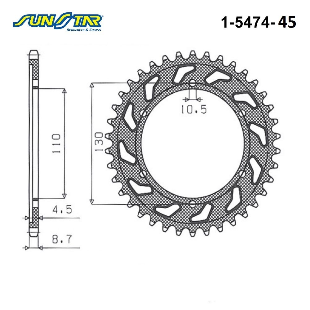 FZ6/FAZER%20YAMAHA%20R1%20%20FZ1/FAZER%20%20/%20%20SUNSTAR%201-5474-45%20ARKA%20DİŞLİ%20(ÇELİK)