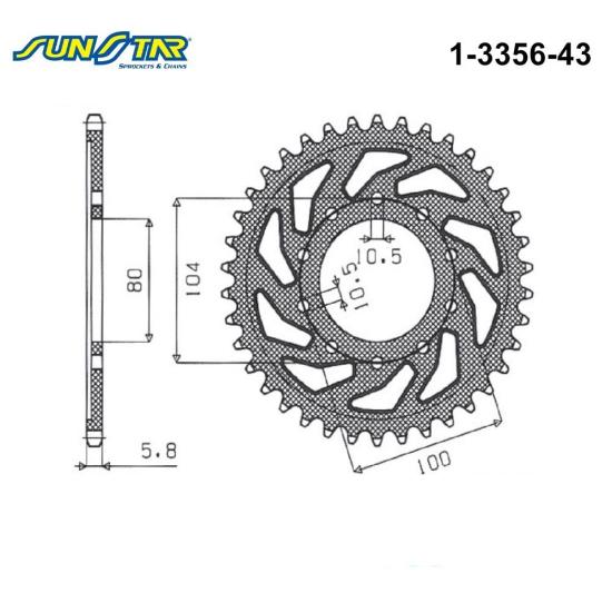 ZX-6R NINJA  Z750/S  Z 800/E  SUNSTAR 1-3356-43 ARKA DİŞLİ (ÇELİK)