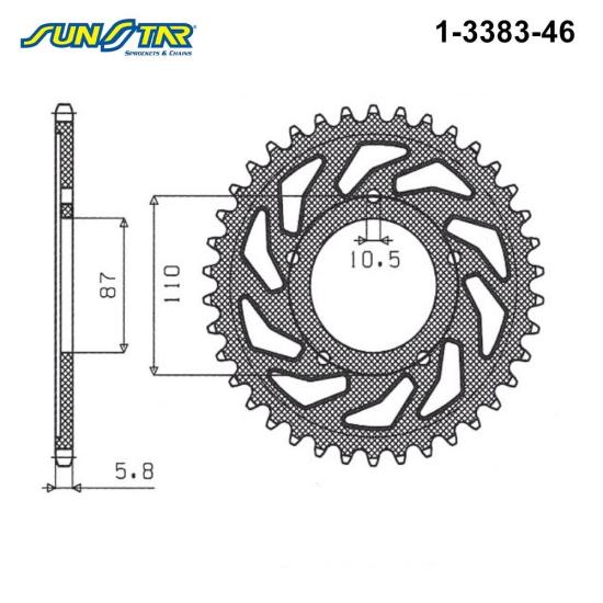 INAZUMA 250  GSX-R 250 V-STROM 250  GLADIUS 650 SV 650  SUNSTAR 1-3383-46 ARKA DİŞLİ (ÇELİK)