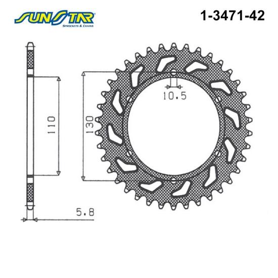 MT-25   R 25  KAWA.ER5   Z 300 NINJA 300 Z 250 SL  NINJA 250 R  SUNSTAR 1-3471-42 ARKA DİŞLİ (ÇELİK)