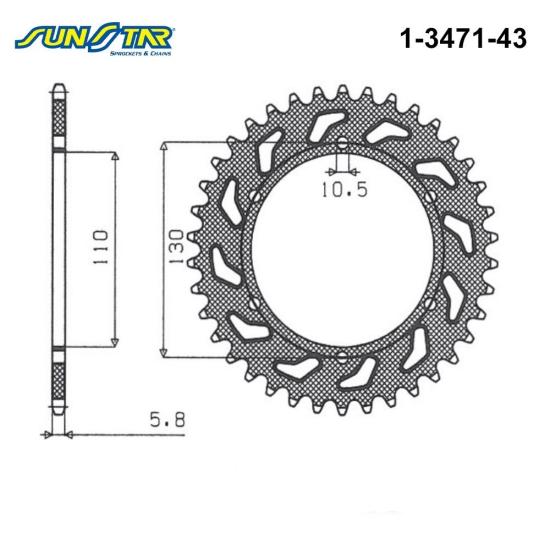 R25  MT 25   KAWA. ER5  NINJA 250 R  Z 250 SL NINJA 300  Z 300  SUNSTAR 1-3471-43 ARKA DİŞLİ (ÇELİK)