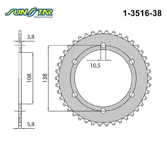 CBR 250R  SUNSTAR 1-3516-38 ARKA DİŞLİ (ÇELİK)