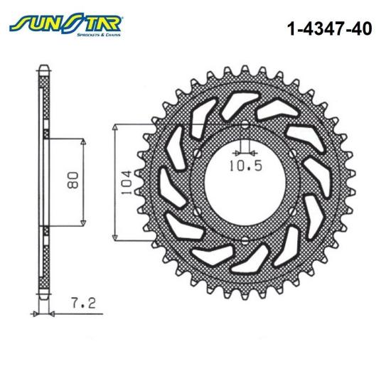 ZX-10R/RR NINJA  ZX-6R NINJA   ZX-9R NINJA  Z 900 RS  Z 1000/SX SUNSTAR 1-4347-40 ARKA DİŞLİ (ÇELİK)