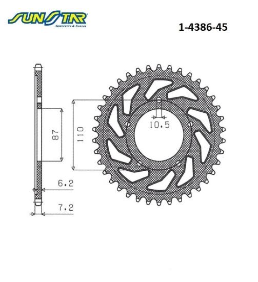 GSX F 650  SV 560  GSF BANDIT S 650  SUNSTAR 1-4386-45 ARKA DİŞLİ (ÇELİK)