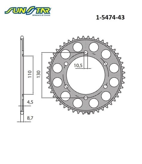 FZ1/FAZER  R1  GSX-R 1000 SUNSTAR 1-5474-43 ARKA DİŞLİ (ÇELİK)