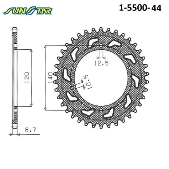 GSX-R 1000  GSX FA 1250  B-KING 1300  HAYABUSA 1300  TIGER 1050   SPRINT RS /  955 SUNSTAR 1-5500-44 ARKA DİŞLİ (ÇELİK)