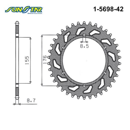 SPEED TRIPLE 1050  DAYTONA 955  SPEED TRIPLE 955  SPRINT 955 /  SUNSTAR 1-5698-42 ARKA DİŞLİ (ÇELİK)