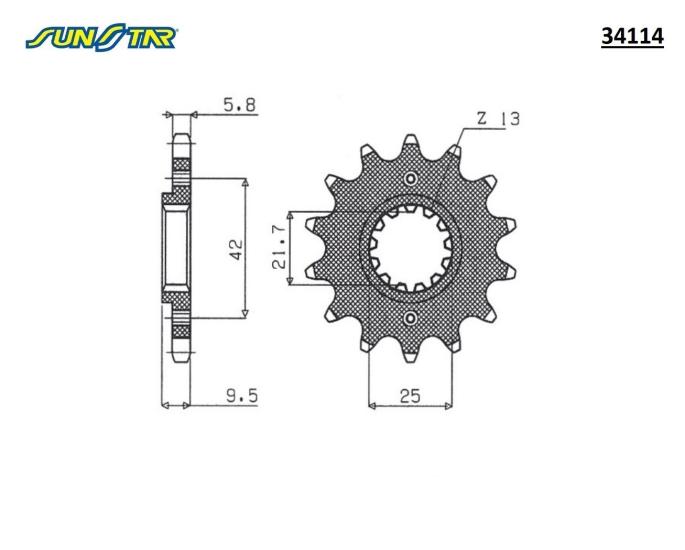 NINJA 250 R    Z 250 SL    NINJA 300  VERSYS X 300    Z 300  KLX S 250   SUNSTAR 34114 ÖN DİŞLİ (ÇELİK)