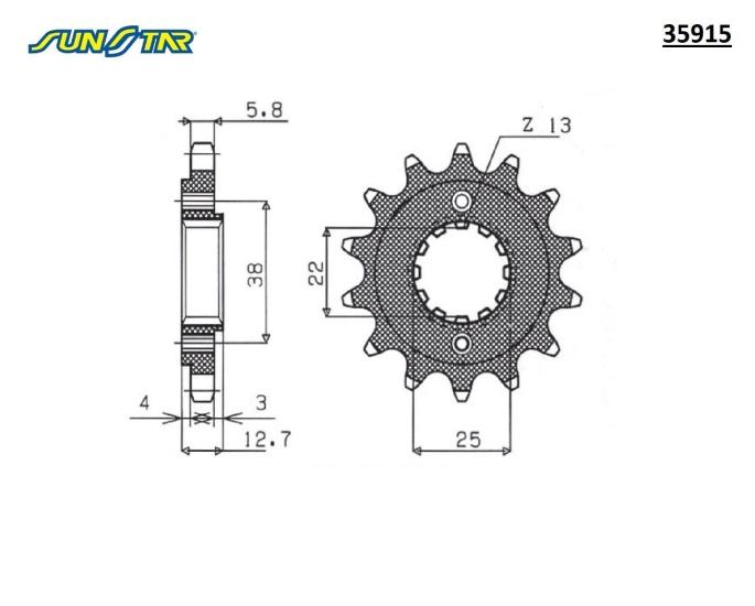 KLR 650  (1997-2017)  SUNSTAR 35915 ÖN DİŞLİ (ÇELİK)