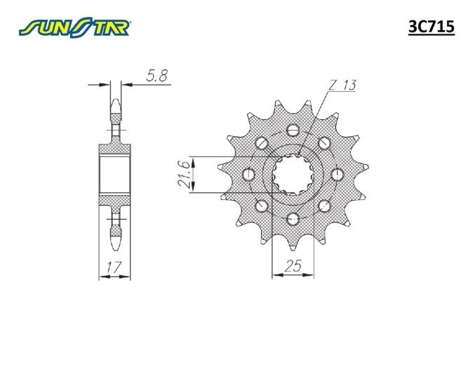 CB 500F    CBR 500R  SUNSTAR 3C715 ÖN DİŞLİ (ÇELİK)