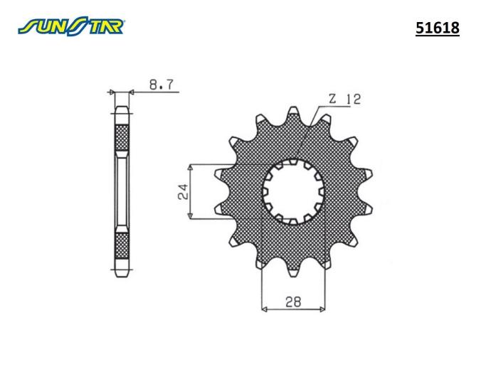 ZZR 1100     ZX-12R NINJA     ZX-14 R    ZZR 1400  SUNSTAR 51618 ÖN DİŞLİ (ÇELİK)